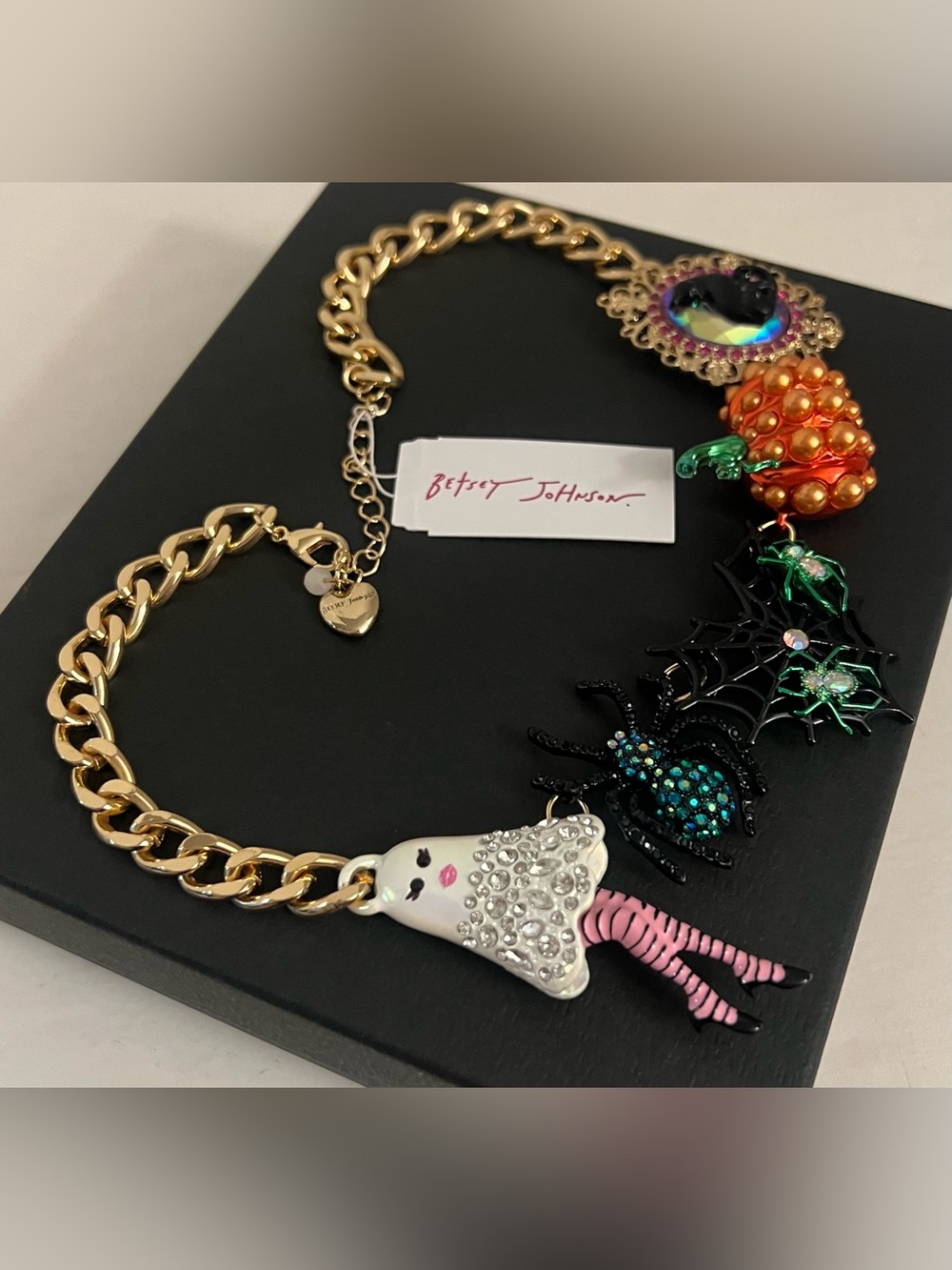 Betsey Johnson Halloween Statement Necklace with Pumpkin, Spider & Ghost Charms - Picture 10 of 16